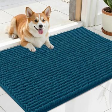 Imagem de OLANLY Tapete de porta de cachorro para patas enlameadas 61 x 40 cm, capacho de lama de chenille ultra absorvente, antiderrapante, lavável e com armadilha de sujeira para entrada interna, tapetes