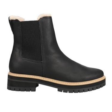 Imagem de TOMS Botas femininas Bennet Leather Faux Fur Chelsea bico redondo salto baixo no tornozelo 2,5-5 cm - Preto, Preto, 35