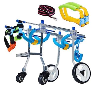 Imagem de Cadeira de rodas ajustável para cães de corpo inteiro - Carrinho de alumínio de 4 rodas para reabilitação da perna dianteira/traseira, perfeito para cães pequenos a grandes (tamanho P)