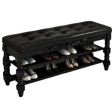 Imagem de Banco de sapatos com almofada e armazenamento para entrada, armário de assento de sapateira de entrada, banco de entrada elegante com organizador de sapatos para sala de estar (E 100 cm)