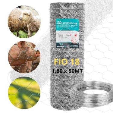 Imagem de Tela Mangueirão Galvanizada Fio 18 Malha 3 1,80x50m Brinde Rolo Arame 