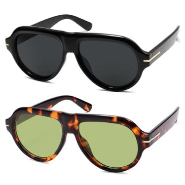 Imagem de HERJOUR Óculos de sol aviador polarizados modernos retrô masculinos anos 90 clássico vintage AR82379, preto/preto + tartaruga/verde, M