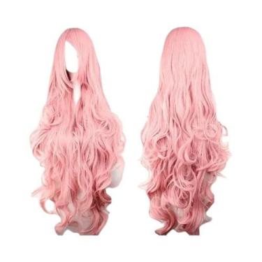 Imagem de Peruca De Cabelo Sintético Longa Rosa, Loira, Preta E Azul Para Mulher