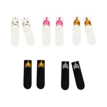 Imagem de Meias De Algodão Macias E Respiráveis Com Design 3D De Gato De Desenho