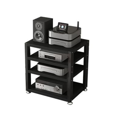 Imagem de Gabinete de console de mídia de rack de componente de áudio - Armário de armazenamento estéreo de madeira para amplificador AV, toca-discos, Skybox, impressora - ampla solução de armazenamento