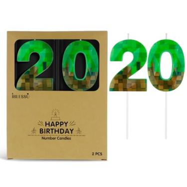 Imagem de Vela de aniversário pixel, velas com número mineiro de 6,8 cm, decoração de aniversário com tema de jogo, para festa de videogame dinamite com tema pixel, aniversário, aniversário (verde, 20)