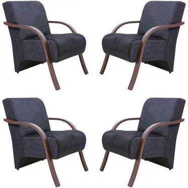 Imagem de Kit 4 Poltronas Decorativas 1 Lugar Santa Rita Suede Grafite