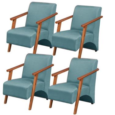 Imagem de Kit 4 Poltronas Venus 1 Lugar Braço Madeira Maciça Tecido Suede Unidecor Turquesa