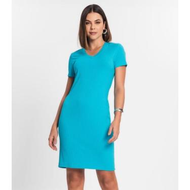 Imagem de Vestido Feminino Em Ribana Canelada Rovitex Azul, GG, Azul