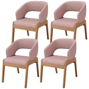 Imagem de Kit 04 Cadeiras De Jantar E Estar Living Estofada Lince L02 Linho Rosa - Lyam Decor
