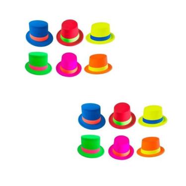 Imagem de Kit 3 Cartolas Neon plástico Tamanho Único Chapéu Carnaval - 034774E, 