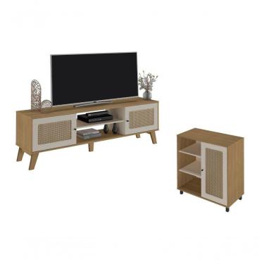 Imagem de Conjunto Para Sala Com Rack E Buffet Charlotte Artely Carvalho/off White