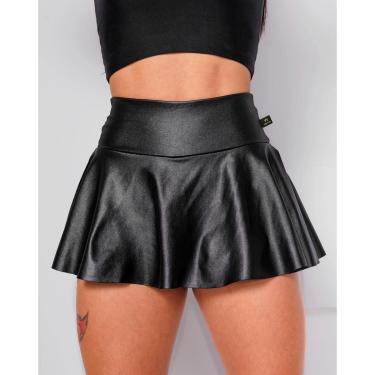 Imagem de Short Saia em Cirre Babado Cintura Wolfox Alta Fitness Academia Corrida Dança-Feminino