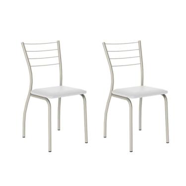 Imagem de Cadeira Sala De Jantar 1700 Kit Aço 2 Uni Prata - Assento Courano Branco - Carraro