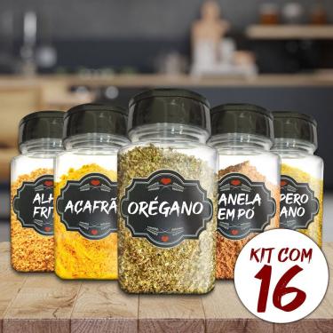 Imagem de Pote Tempero Kit Potes+24 Etiquetas Adesivas Porta Condimento Q170 Titulo 16 Potes + Etiqueta Preta