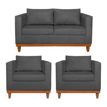 Imagem de Kit Sofá 2 e 3 Lugares e 2 Poltronas Europa 180cm Conforto e Elegância Linho Cinza Escuro