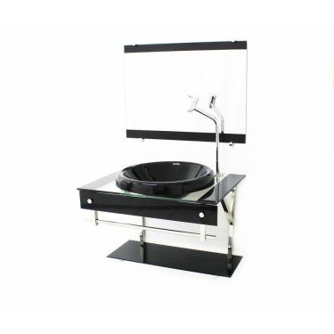 Imagem de Gabinete Com Cuba Para Banheiro De Vidro 60Cm Inox - Preto