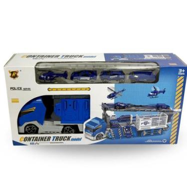 Imagem de Caminhão Container Truck Police Com Carrinhos Brinquedo - Toys