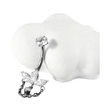 Imagem de Piercing De Umbigo Curvo De Titânio Com Corrente De Zircônia E Flor CZ