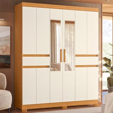 Imagem de Armário De Quarto E Prateleiras 10 Portas 2 Gavetas Com Espellho Cinamomo Mel Off White