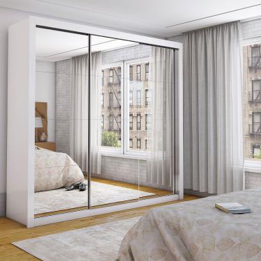 Imagem de Guarda Roupa Casal Isabela 3 Portas de Correr 4 Gavetas com Espelho Branco Carioca Móveis
