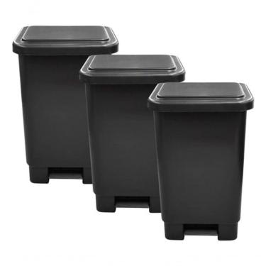 Imagem de Kit 3 Lixeiras Retangulares 50L Polipropileno com Pedal Suporte para Sacos Plásticos Preto