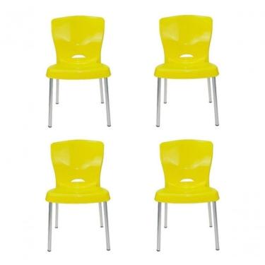 Imagem de Kit 4 Cadeiras Bistrô para Bar e Sala Estrutura em Plástico e Alumínio Assento Confortá...