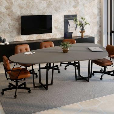 Imagem de Mesa de Reunião Orgânica 2,70mx1,60m com Pés em Metal e Tampo Bipartido F5 Corporate Cinza/Preto