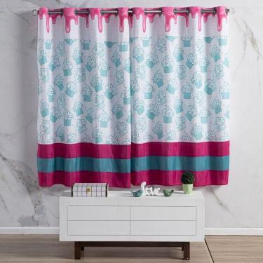 Imagem de Cortina 2 Metros Para Quarto Estampada Infantil Cake Donuts Pink/tiffany 2,00m X 1,50m...