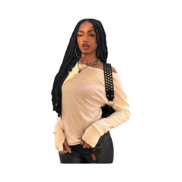 Imagem de Camiseta Feminina Slim Fit Com Decote Redondo, Cor Sólida, Manga Longa