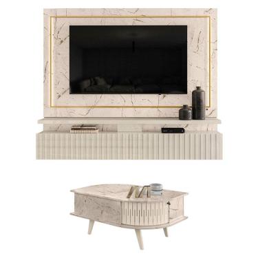 Imagem de Estante Home Theater Suspenso Gaia com Mesa de Centro Indianápolis Calacata Off White – Madetec
