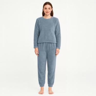 Imagem de Pijama feminino manga longa quentinho fofinho pelúcia Cinza - Marca, C
