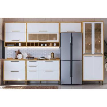 Imagem de Cozinha Completa Syrah C6P117 10 Portas 4 Gavetas MDP 120CM Amêndoa Branco com Cristale...