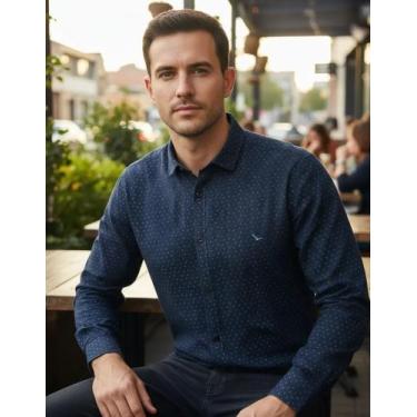 Imagem de Camisa Social Linho Estampado Slim Fit Yacht Master - Marinho, Azul ma
