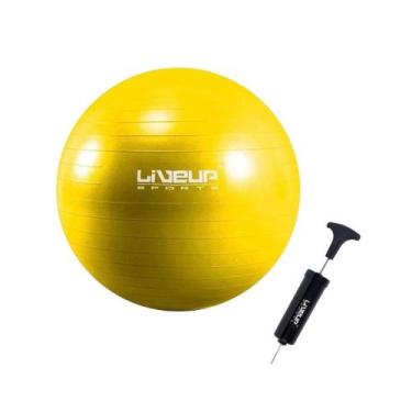 Imagem de Kit Bola Suiça 75cm Gym Ball Pilates Amarela Inflador Liveup