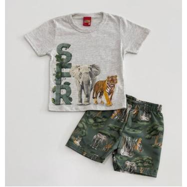 Imagem de Conjunto Kyly Infantil Menino Camiseta Cinza e Bermuda Verde Safari Ve