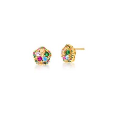 Imagem de Brinco Flor com Zircônias Coloridas Banhado a Ouro - Acessório Elegant