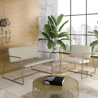 Imagem de Kit Namoradeira Com Poltrona Sintra Industrial Dourado/sd Bege - M.a -
