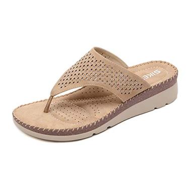 Imagem de LAHappy Sandálias ortopédicas femininas com suporte de arco e arco fornecem alívio da dor no calcanhar e outras reclamações comuns nos pés, bege, 38