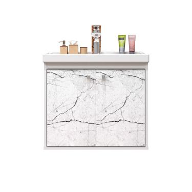 Imagem de Gabinete para Banheiro Aster 51cm com Cuba Cerocha - Branco/ Marmorizado Branco