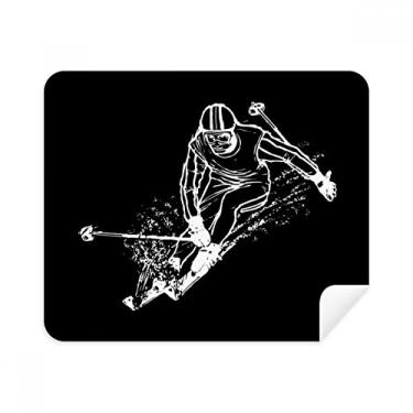 Imagem de Pano de limpeza de tela com ilustração de esqui preto para esportes de inverno, 2 peças, tecido de camurça