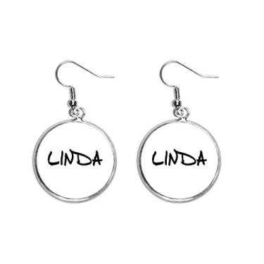 Imagem de Brinco de prata com escrita em inglês LINDA com pingente de orelha de prata joia feminina