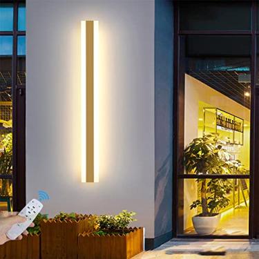 Imagem de Luzes de parede LED ao ar livre reguláveis com controle remoto Barra de lâmpada de parede dourada externa de jardim interno arandela longa lâmpada de alumínio para cima para baixo IP65 à prova d'água para terraço corredor varanda (80 cm 46W)