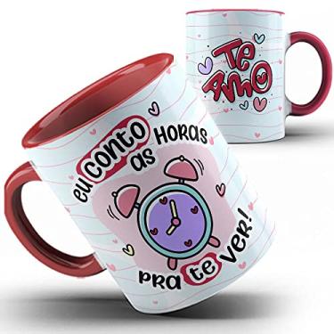 Imagem de Caneca vermelha conto horas pra te ver te amo