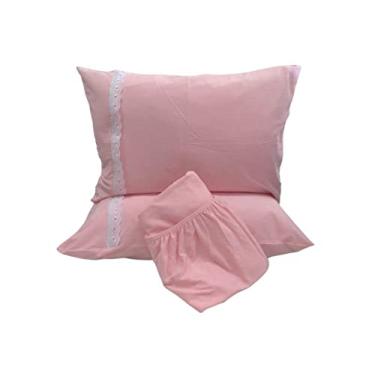 Imagem de Jogo Lençol Malha Casal Queen com Elástico 3pçs 100% Algodão Cor:Rosa