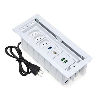 Imagem de Kit Caixas Tomadas 7 Blocos 3 Tom 20A 2 USB Rj-45 Branco