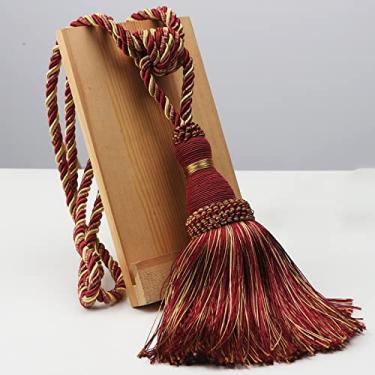 Imagem de 1 peça de poliéster borla tiebacks suporte de cortina feito à mão para decoração corda cortina pendurada bolas para sala de estar accessori, vermelho, 1 peça