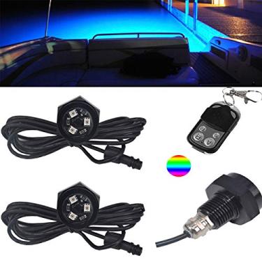 Imagem de Plugue de drenagem de barco de LED RGB NBWDY com luz subaquática, 9 W/12 V, vida útil de 50000hr, pesca de barbeiro, natação, mergulho, NPT de 1/2" com controle remoto RF de 4 teclas (pacote com 2)