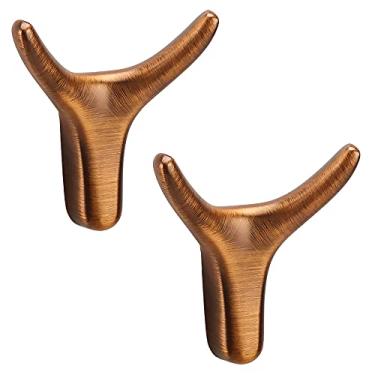 Imagem de 2 pacotes de ganchos decorativos de latão de chifre de touro, gancho de cozinha de liga de zinco sem rastros com superfície texturizada, ganchos de parede exclusivos suporte de pino duplo para casaco,