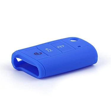 Imagem de YJADHU Capa protetora de chave de carro de silicone flip controle remoto capa de chave de carro, apto para VW Golf 7 MK7 New Polo Skoda Octavia A7 Jetta 4 Tiguan, azul